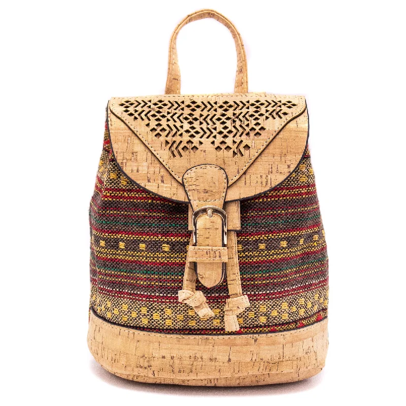 Cork laser cut Square Colorful Textile backpack OY-002