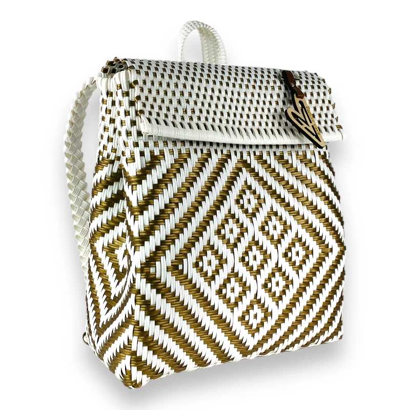 Maria Victoria | Sunrise BK | Upcycled, Handwoven, White&Gold Backpack