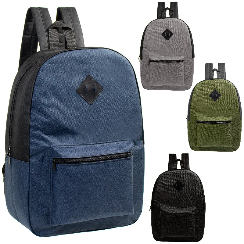 17" Kids Basic Wholesale Backpack in Assorted 4 Colors Diamond Patch - Bulk Case of 24 Backpacks