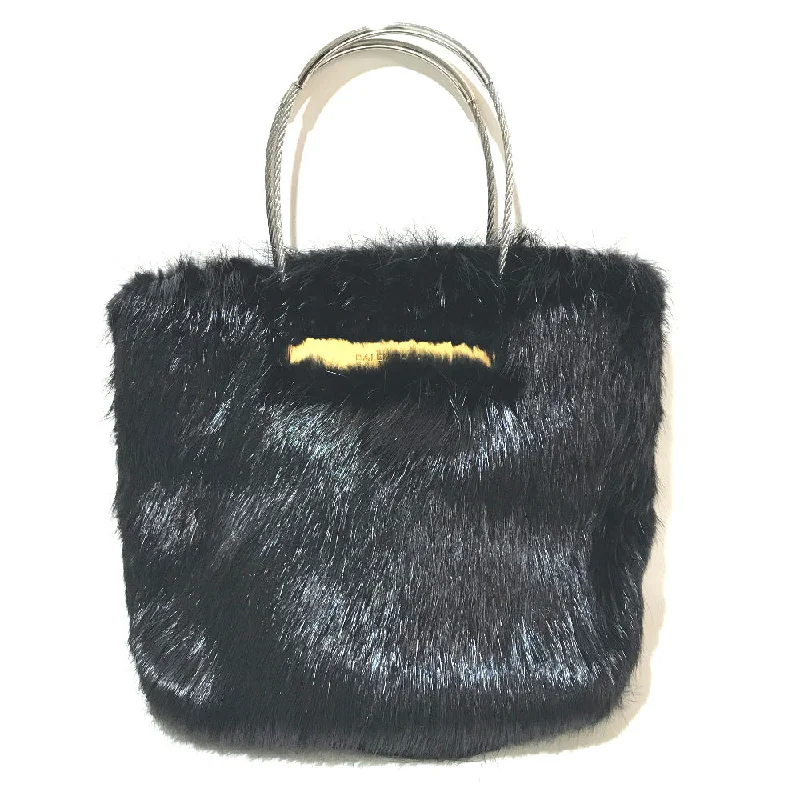 BALENCIAGA Handbag fur black cable fur Women Used Authentic