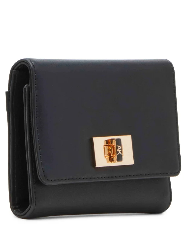 Medium Flap Wallet With Enamel Turn Lock