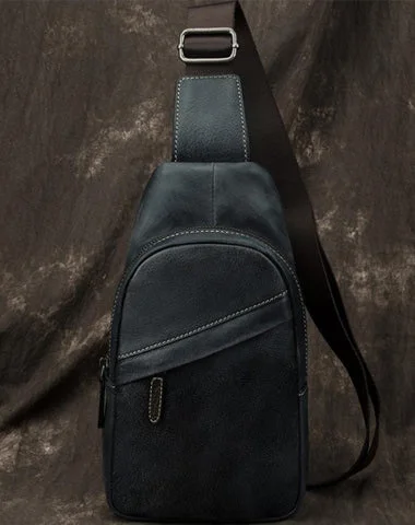 Blue Leather Mens Sling Bag Sling Backpack Brown Chest Bag Sling Shoulder Bag Sling Pack For Men