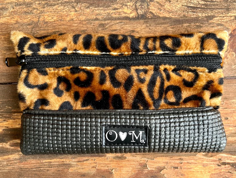 Black Clutch Purse-Cheetah Faux Fur