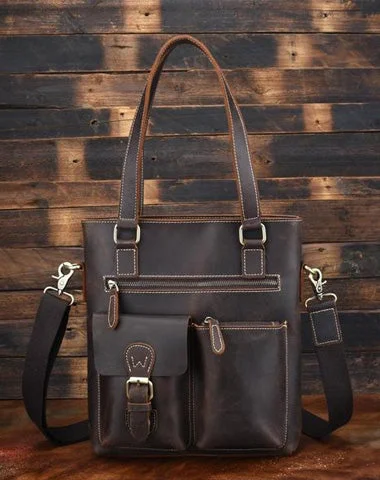 Cool Black Coffee Leather Tote Work Bag Handbag Briefcase Shoulder Bag For Men