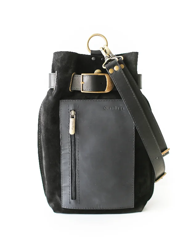 Black Suede Sling Backpack