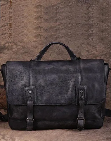 Mens Vintage Leather Gray Briefcase Handbag Coffee Messenger Bag Side WOrk Bag for Men