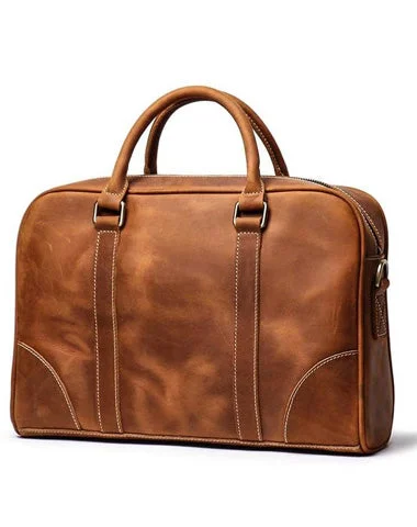 Vintage Brown  Leather Men's Professional Briefcase 14inch Computer Briefcase Handbag For Men