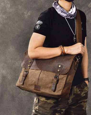 Canvas Leather Mens Womens Green Briefcase Side Bag Brown Messenger Bag Shoulder Bag For Men