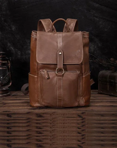 Top Brown Leather Men's Satchel Backpack Computer Backpack 14 inches School Backpack For Men