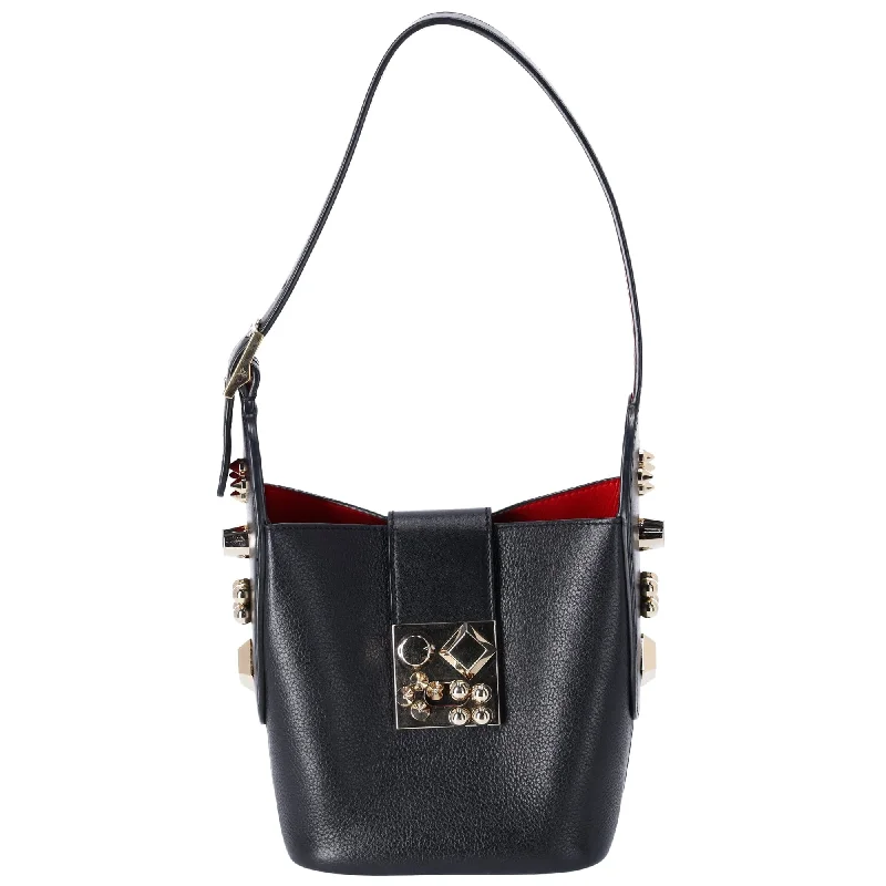 Christian Louboutin Carasky Mini Bucket Bag Grained Leather Spikes Black