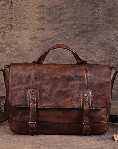 Mens Vintage Leather Coffee Briefcase Handbag Gray Messenger Bag Side WOrk Bag for Men