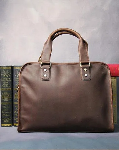 Cool Brown Coffee Leather Mens Briefcase 12inch Work Handbag Business Bag for Men