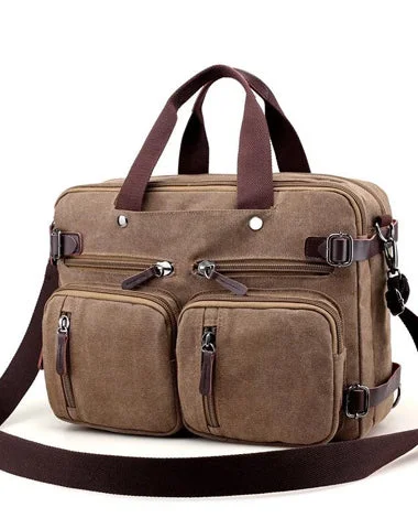 Cool Canvas Leather Mens Business Black Briefcase Khaki Laptop Shoulder Bag Handbag for Men