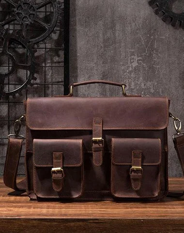 Cool Coffee Leather Mens Briefcase 14inch Laptop Bag Work Handbag Business Bag for Men