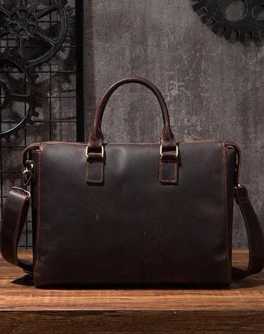 Cool Coffee Leather Mens Briefcase 15inch Laptop Bag Work Handbag Business Bag for Men