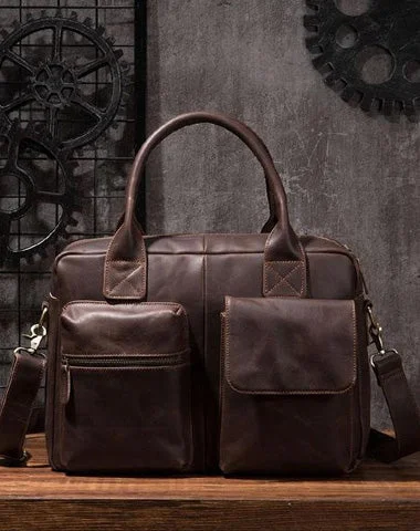 Cool Coffee Leather Mens Briefcase Work Handbag 15inch Laptop Bag Business Bag for Men