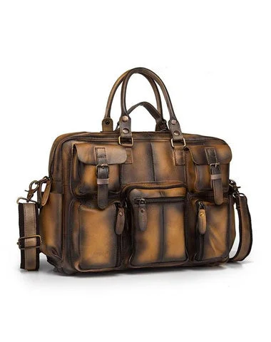 Cool Leather Men Vintage Briefcase 14inch Work Bags Handbag Shoulder Bags For Men