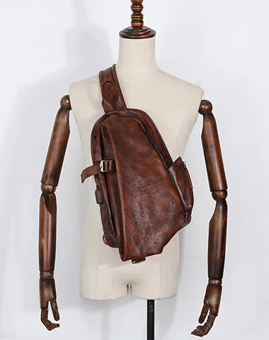 Cool Men's Leather Sling Bag Sling Pack Brown Leather Sling Backpack For Men