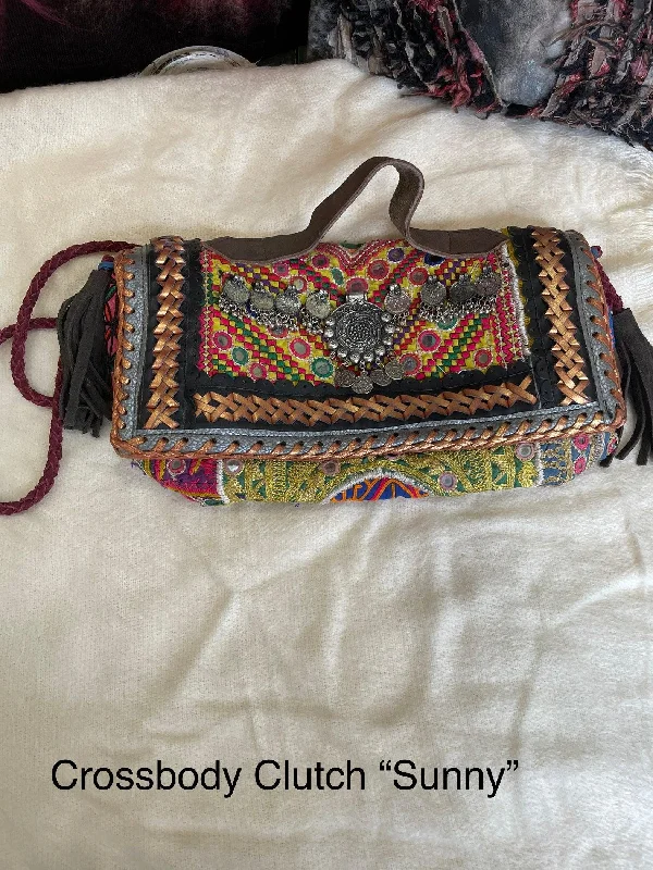 Upcycled Embroidered Crossbody Clutch Market Bag by Kantha Bae