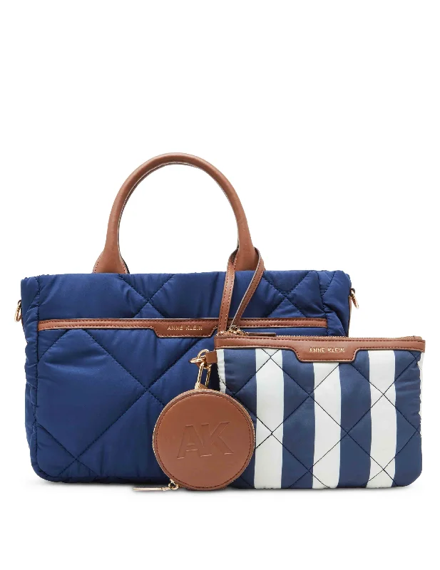 Quilted Nylon Satchel With Pouch And Coin Case