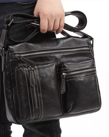 Fashion Black Leather Men's Professional Briefcase Handbag Black Side Bag Shoulder Bag For Men