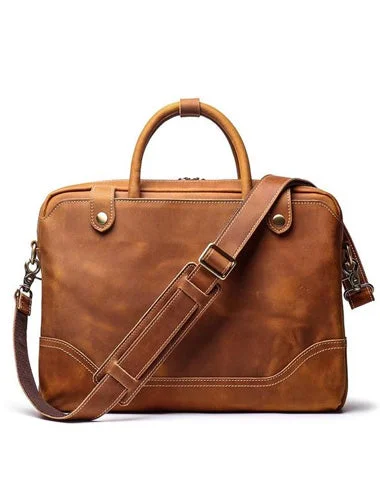 Vintage Brown Leather Men's Professional Briefcase 15‘’ Computer Briefcase Handbag For Men