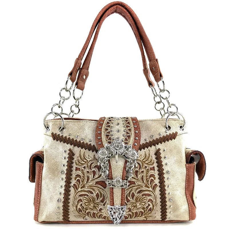 Fern Leaves Buckle Embroidery Handbag