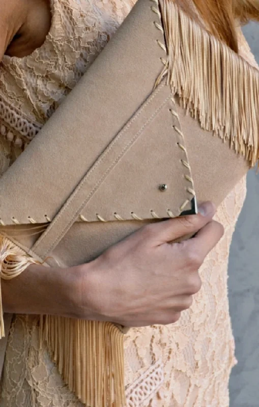 Fringe Leather Suede Clutch