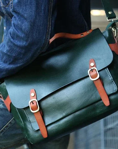 Green Leather Mens Briefcase Messenger Bag Handbag Shoulder Bag for men