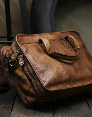 Cool leather mens large travel bag Vintage Briefcase Shoulder bag for Men