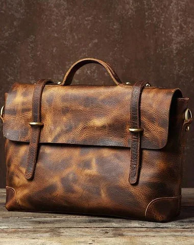 Handmade Leather Mens Cool Messenger Bag Briefcase Work Bag Business Bag Laptop Bag for men