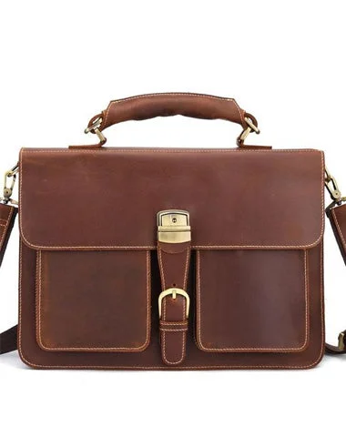 Leather Men Vintage Briefcase Laptop 15inch Handbags Shoulder Bags Work Bag For Men