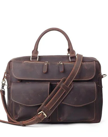 Vintage Brown Leather Men's 15'' Computer Briefcase Handbag Professional Briefcase For Men