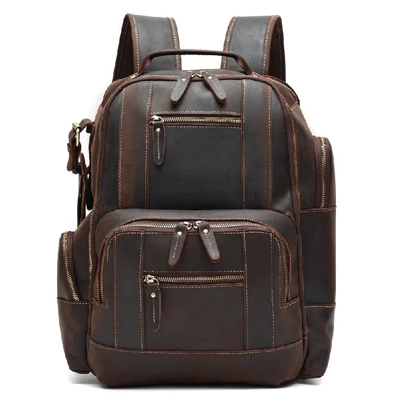 Large Capacity Multiple Pockets Travel Men's Leather Backpack