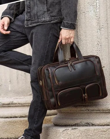 Vintage Leather Men's Briefcase 15‘’ Laptop Briefcase Professional Bag For Men