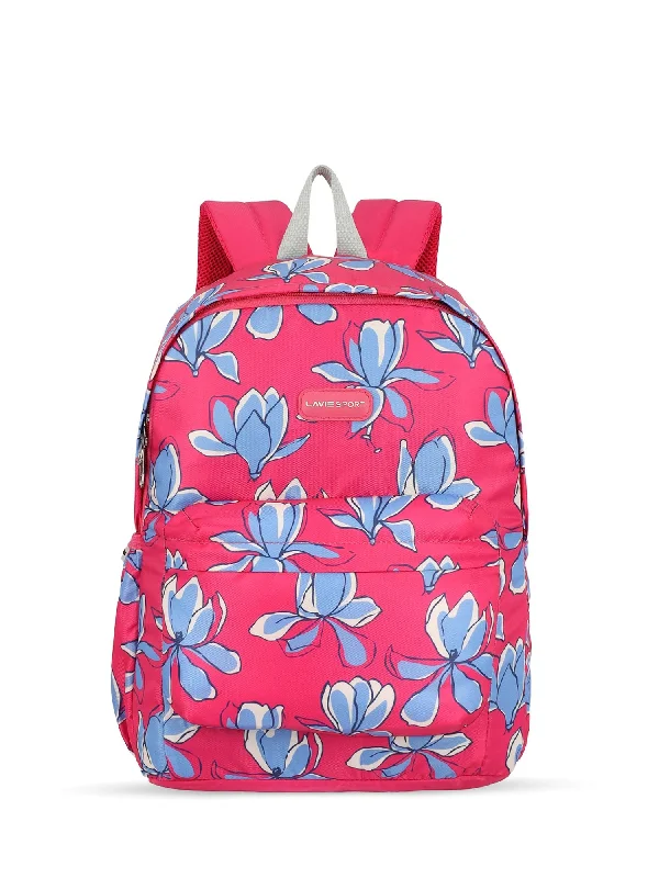 Lavie Sport Bloomy 18L Printed Casual Backpack|School Bag for Girls Magenta