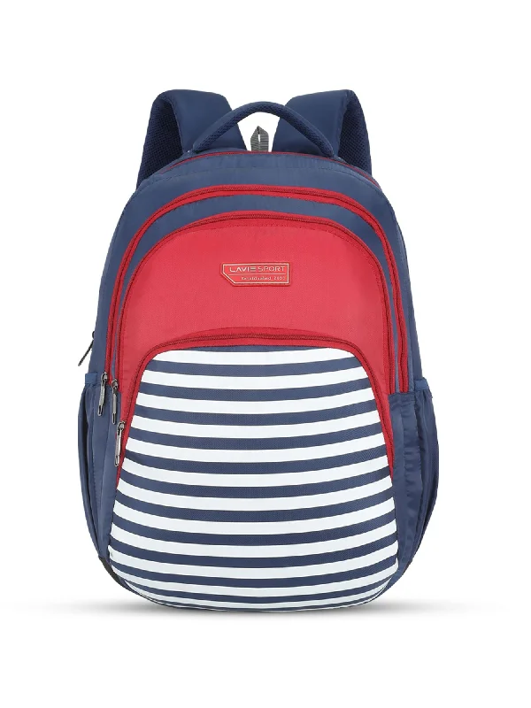 Lavie Sport Nautical 39L Printed School Unisex Backpack with Rain cover for Boys/Girls Navy