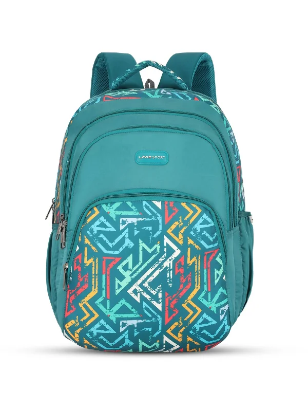 Lavie Sport Vector 39L Printed School Unisex Backpack with Rain cover for Boys/Girls Teal