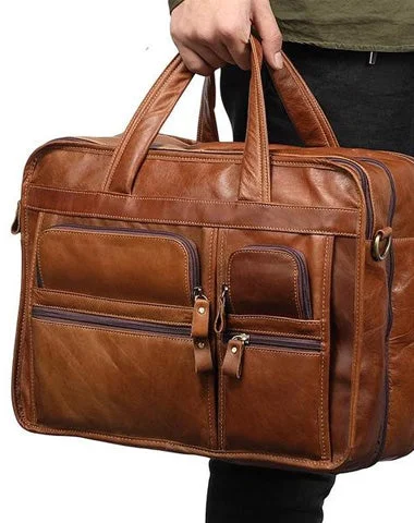 Leather Men Large Briefcase Handbag Travel Bag OverNight Bags For Men