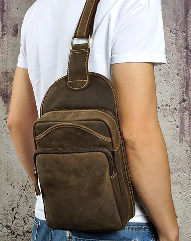 Cool Leather Sling Bag Mens Sling Crossbody Backpack Chest Bag For Men