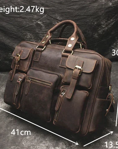 Vintage Leather Mens Large Briefcase Travel Bag Large Business Bag for men