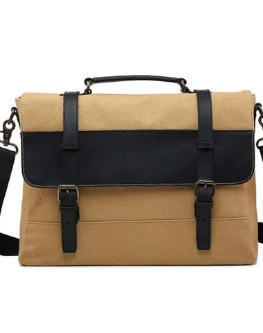 Mens Canvas Leather Briefcase Handbag Work Bag Business Bag for Men