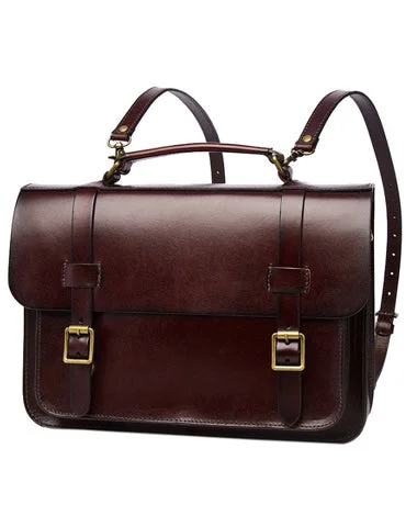 Men's Coffee Leather Convertible Messenger Bag Backpack Stachel Bag For Men