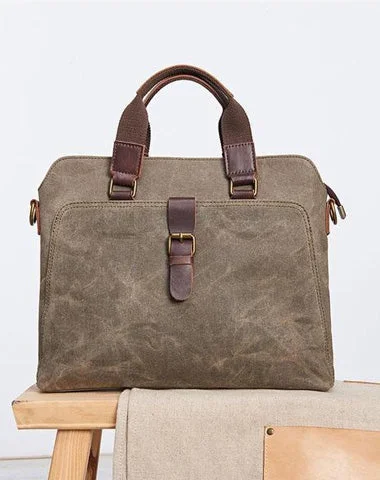 Mens Gray Canvas Briefcase Handbag Work Bag Business Bag for Men