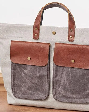 Mens Leather Canvas Large Handbag Canvas Tote Bag Canvas Briefcase for Men