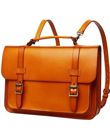 Men's Tan Leather Convertible Messenger Bag Backpack Stachel Bag For Men