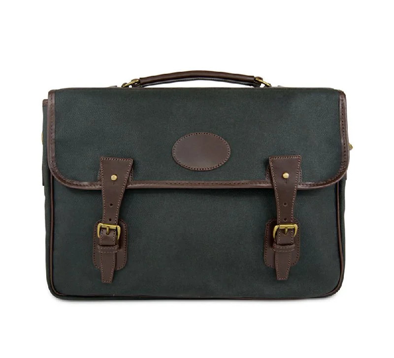 One Pocket Buckle Waxed Canvas Briefcase