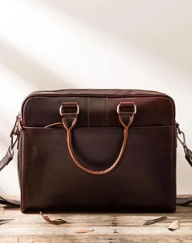 Red Brown Leather Mens Briefcase Work Bag Laptop Bag Business Bag for Men