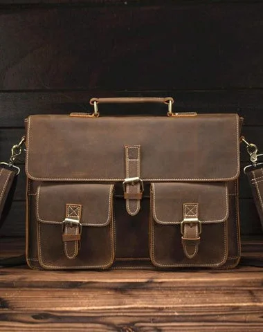 Vintage Brown Leather Men's Professional Briefcase 13‘’ Laptop Shoulder Briefcase For Men