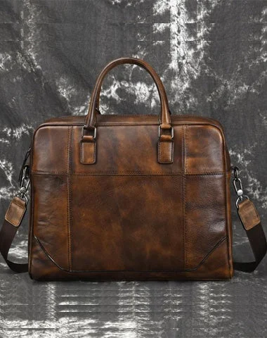 Vintage Leather Mens Briefcase Postman Bag 14inch Laptop Bag Handbag Work Bag For Men